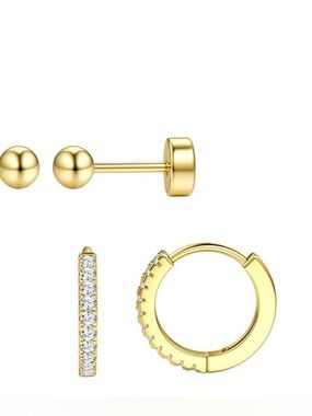 #92 Stainless Steel Hoop & Ball Stud Earring Set